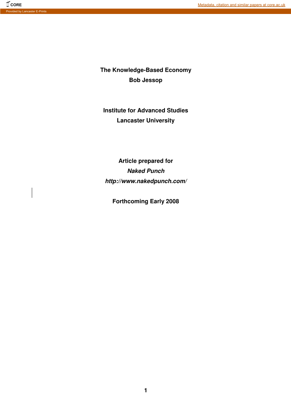 1 the Knowledge-Based Economy Bob Jessop Institute for Advanced