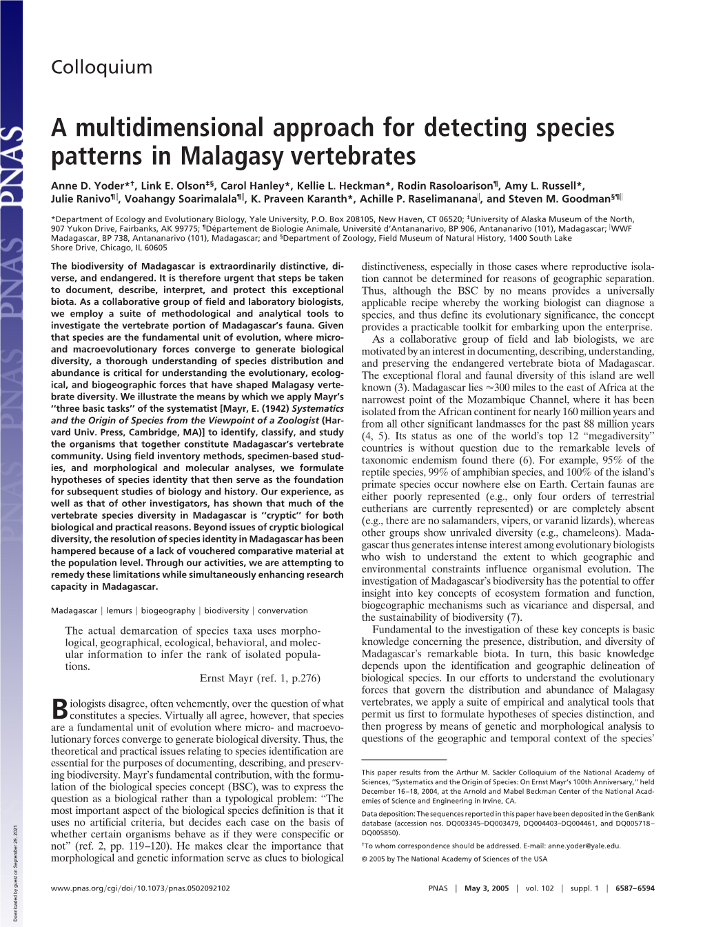 A Multidimensional Approach for Detecting Species Patterns in Malagasy Vertebrates