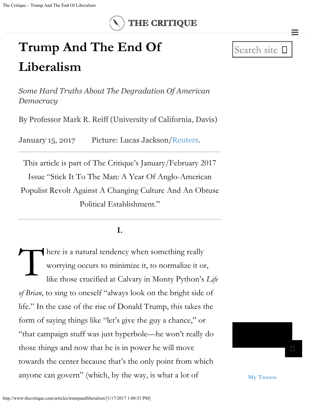 The Critique – Trump and the End of Liberalism