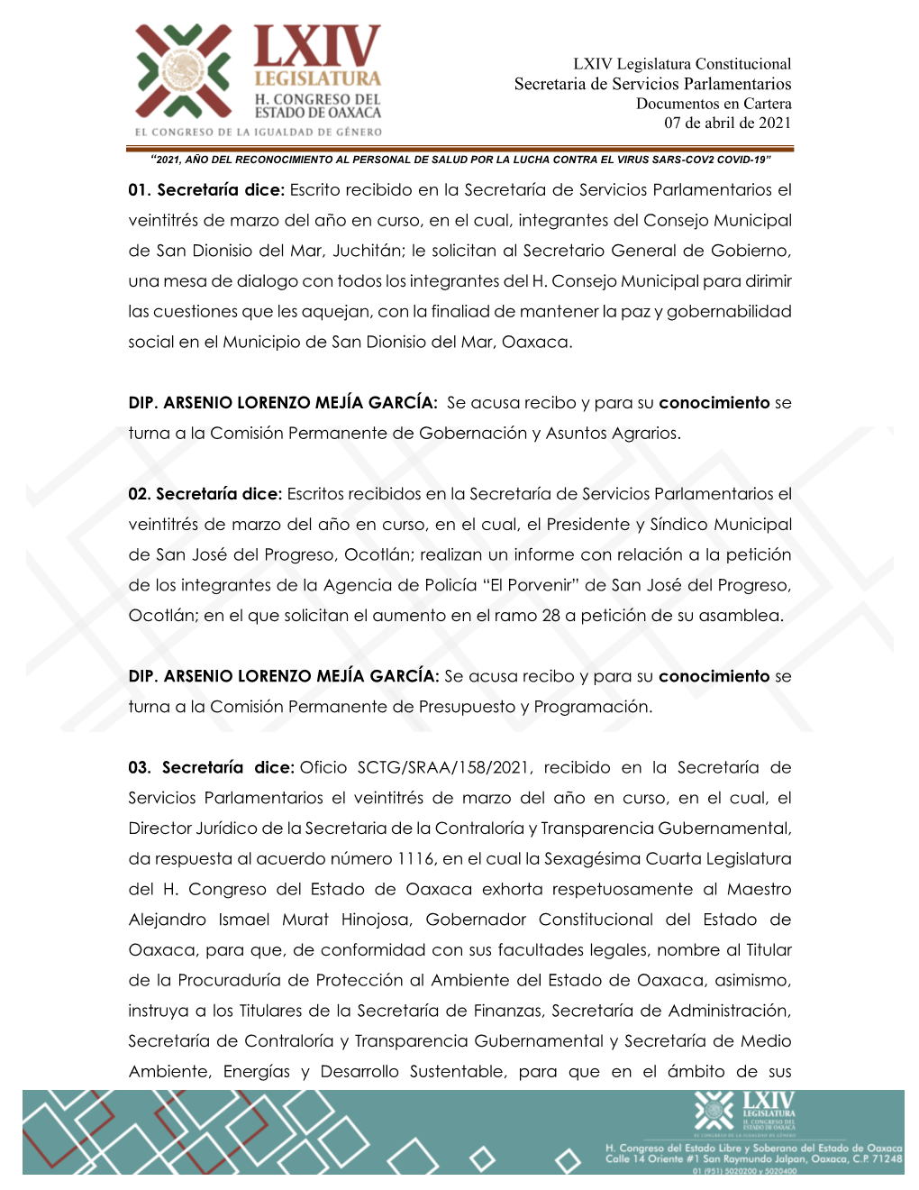 Documentos En Cartera 07 De Abril De 2021