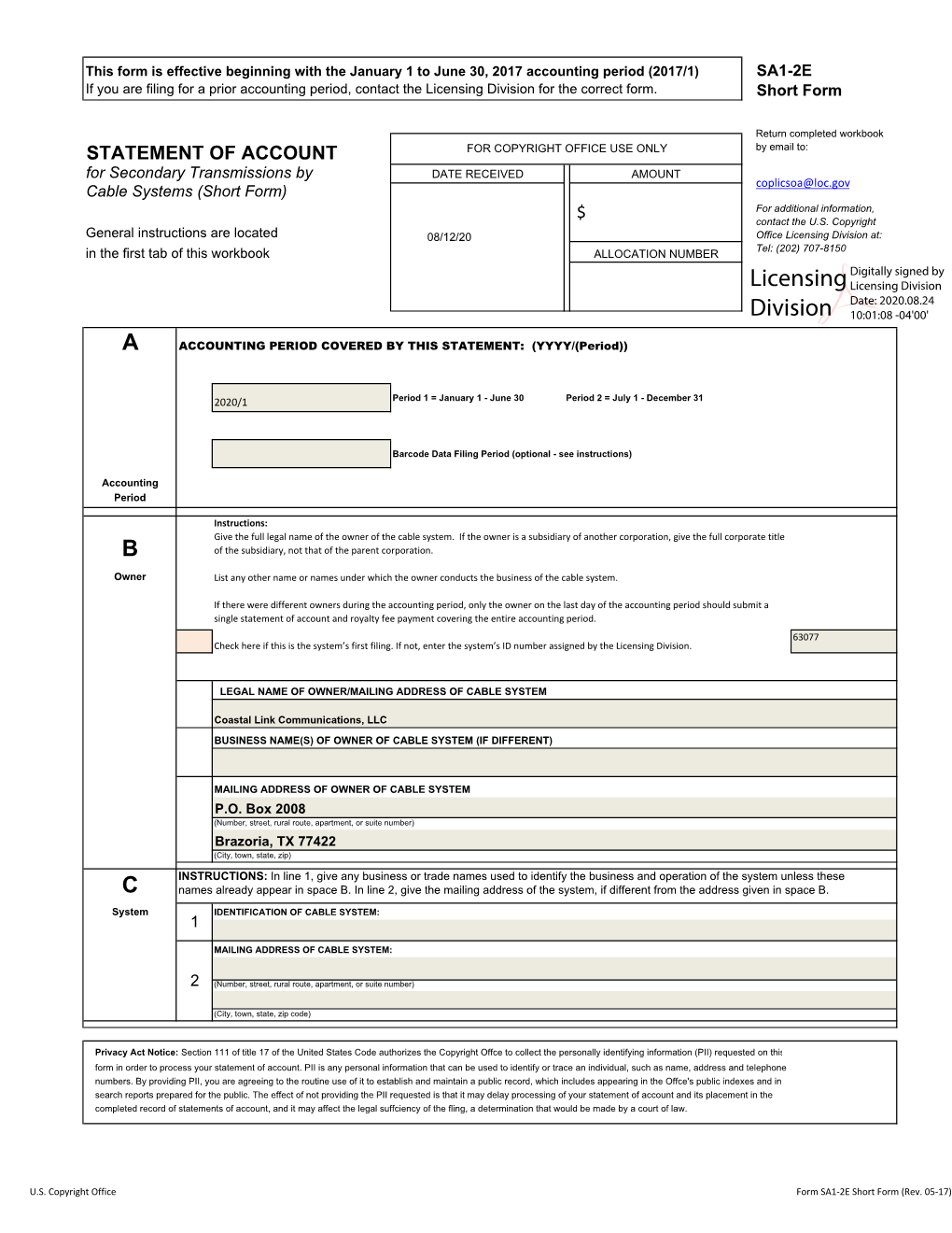 Licensing Division for the Correct Form