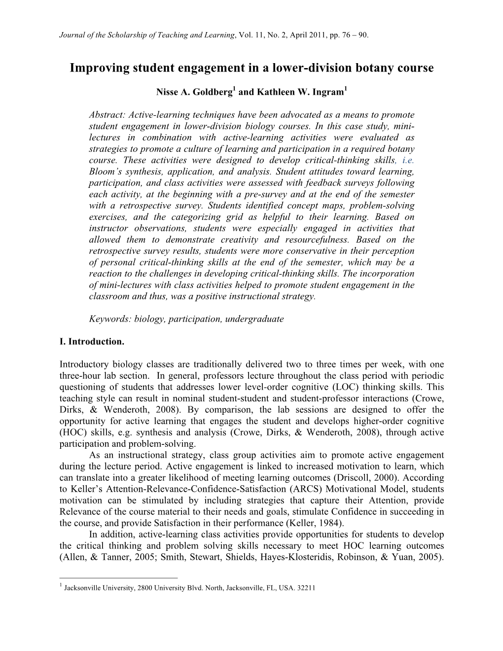 Improving Student Engagement in a Lower-Division Botany Course