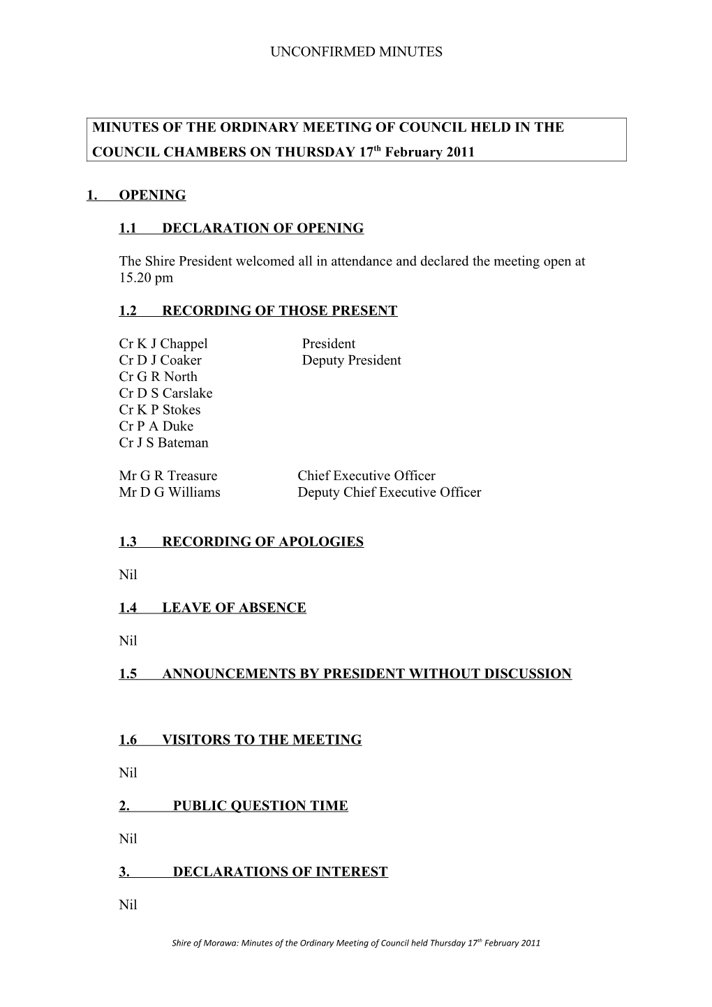 Minutes of the Ordinary Meeting of Council Held in The s1