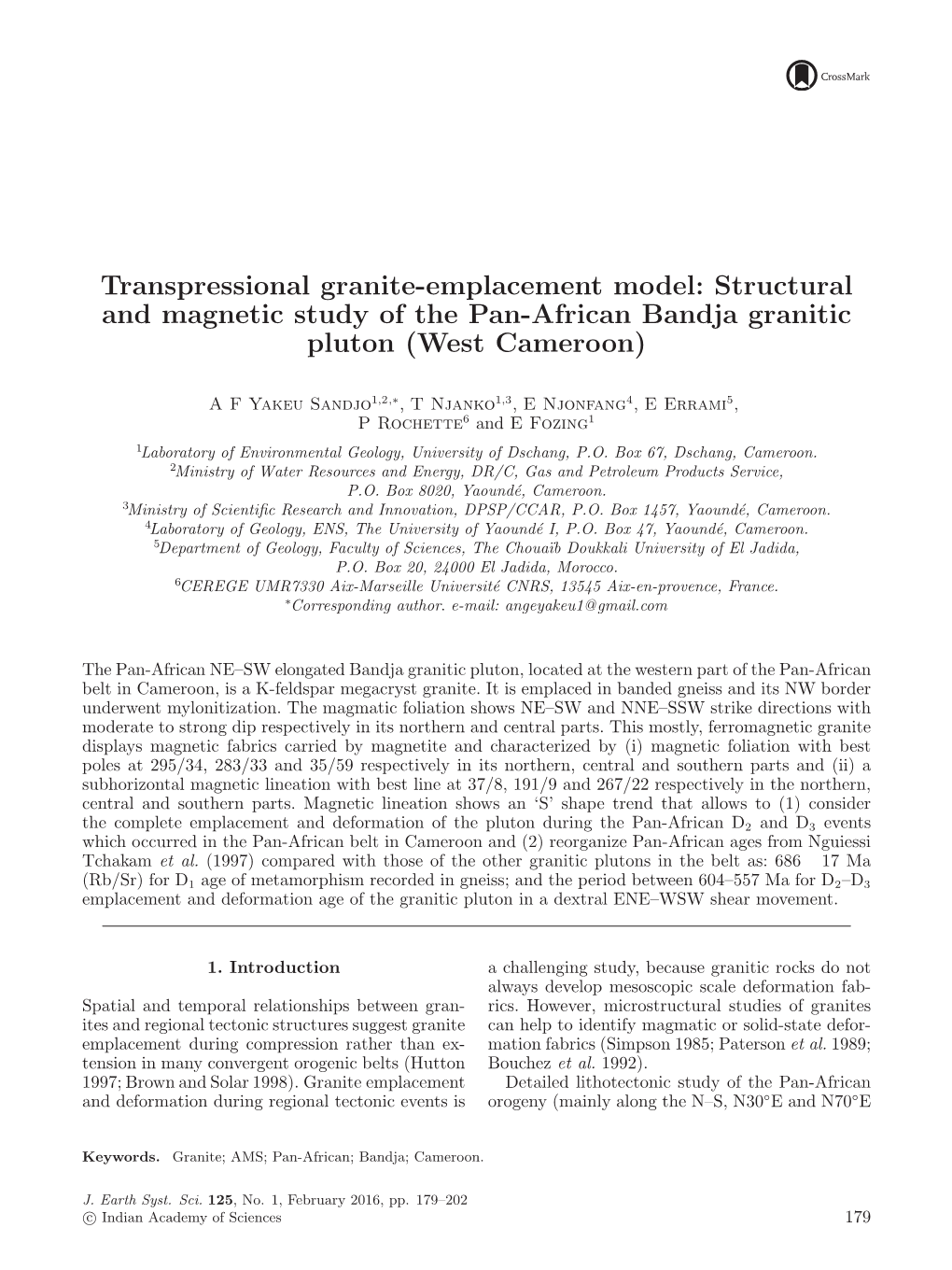 Structural and Magnetic Study of the Pan-African Bandja Granitic Pluton (West Cameroon)