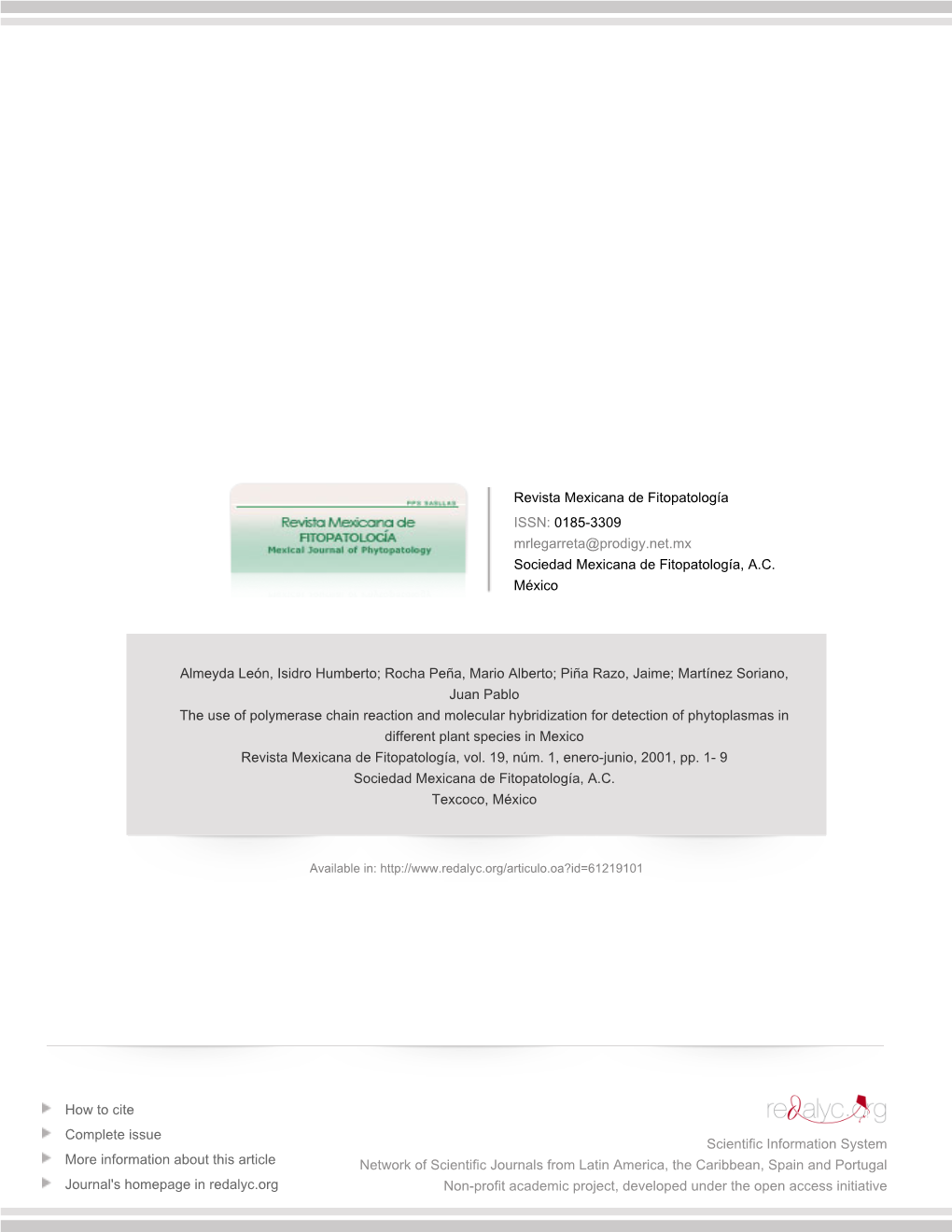 Redalyc.The Use of Polymerase Chain Reaction and Molecular