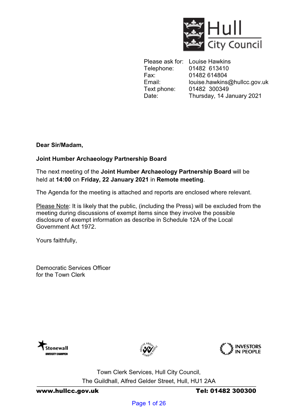 Joint Humber Archaeology Partnership Board