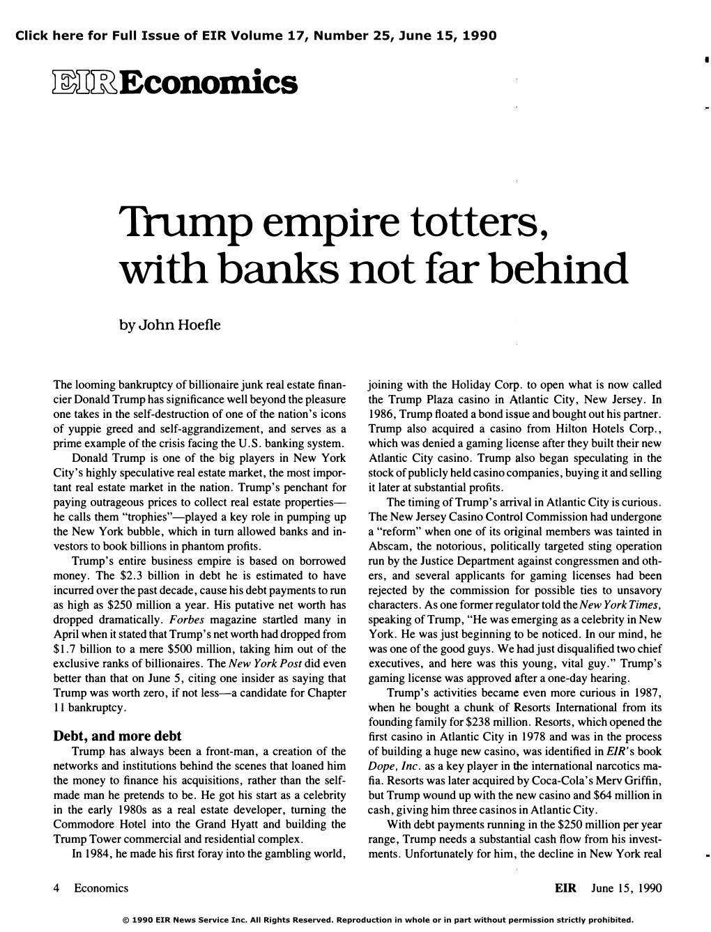 Trump Empire Totters, with Banks Not Far Behind