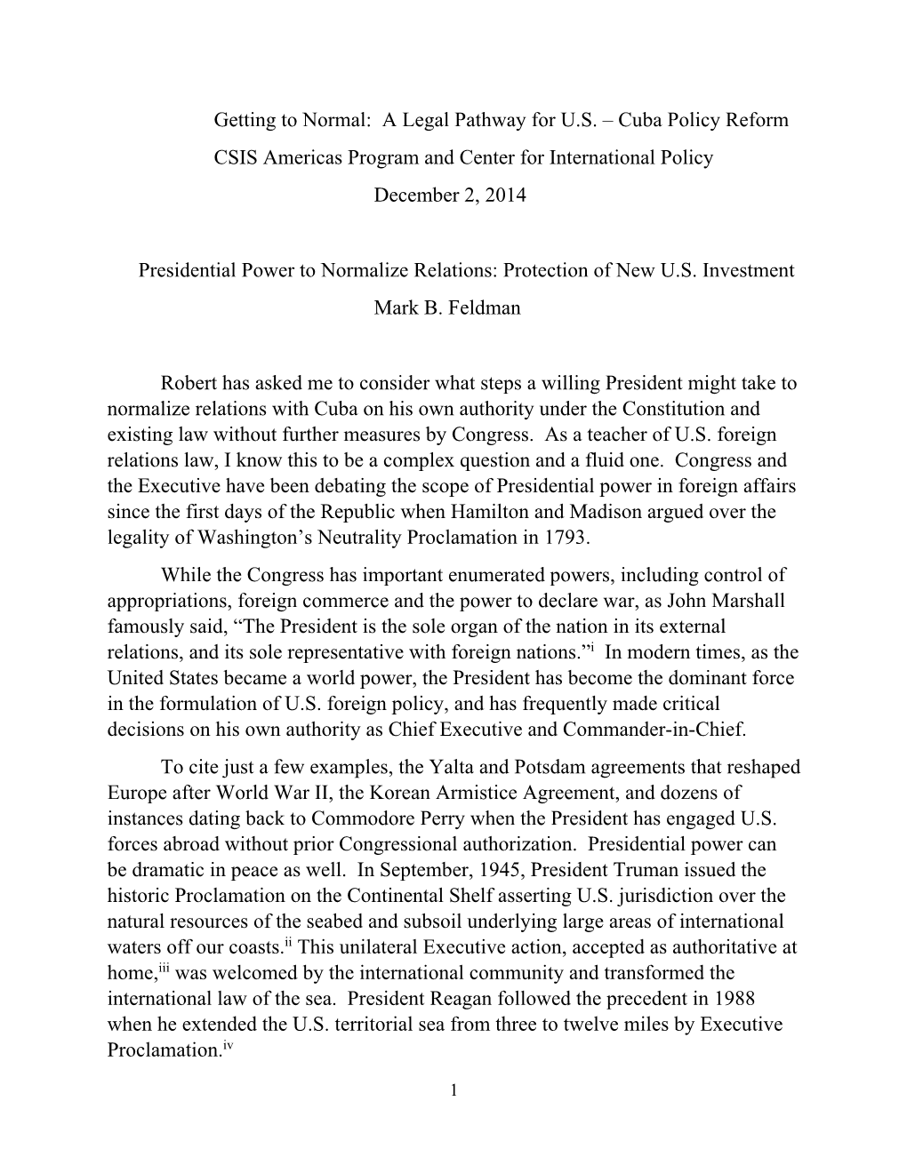Cuba Policy Reform CSIS Americas Program and Center for International Policy December 2, 2014