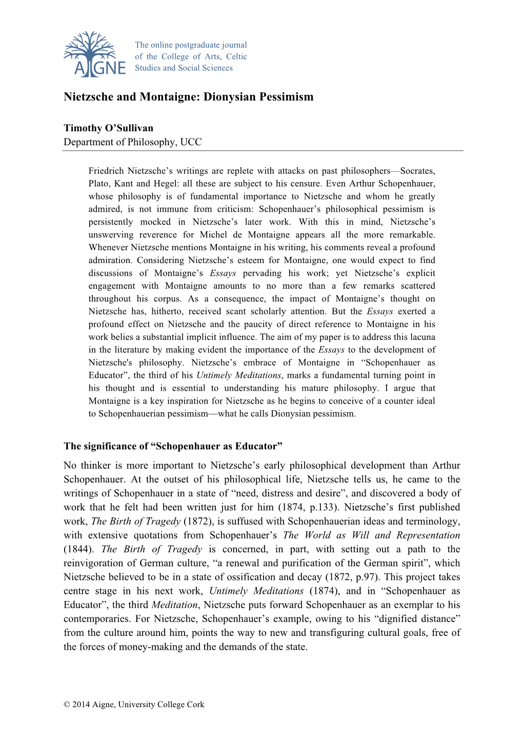 Nietzsche and Montaigne: Dionysian Pessimism