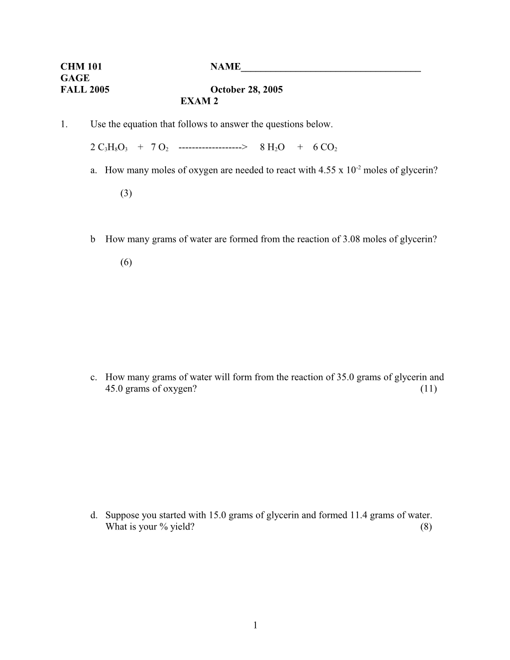 1. Use the Equation That Follows to Answer the Questions Below