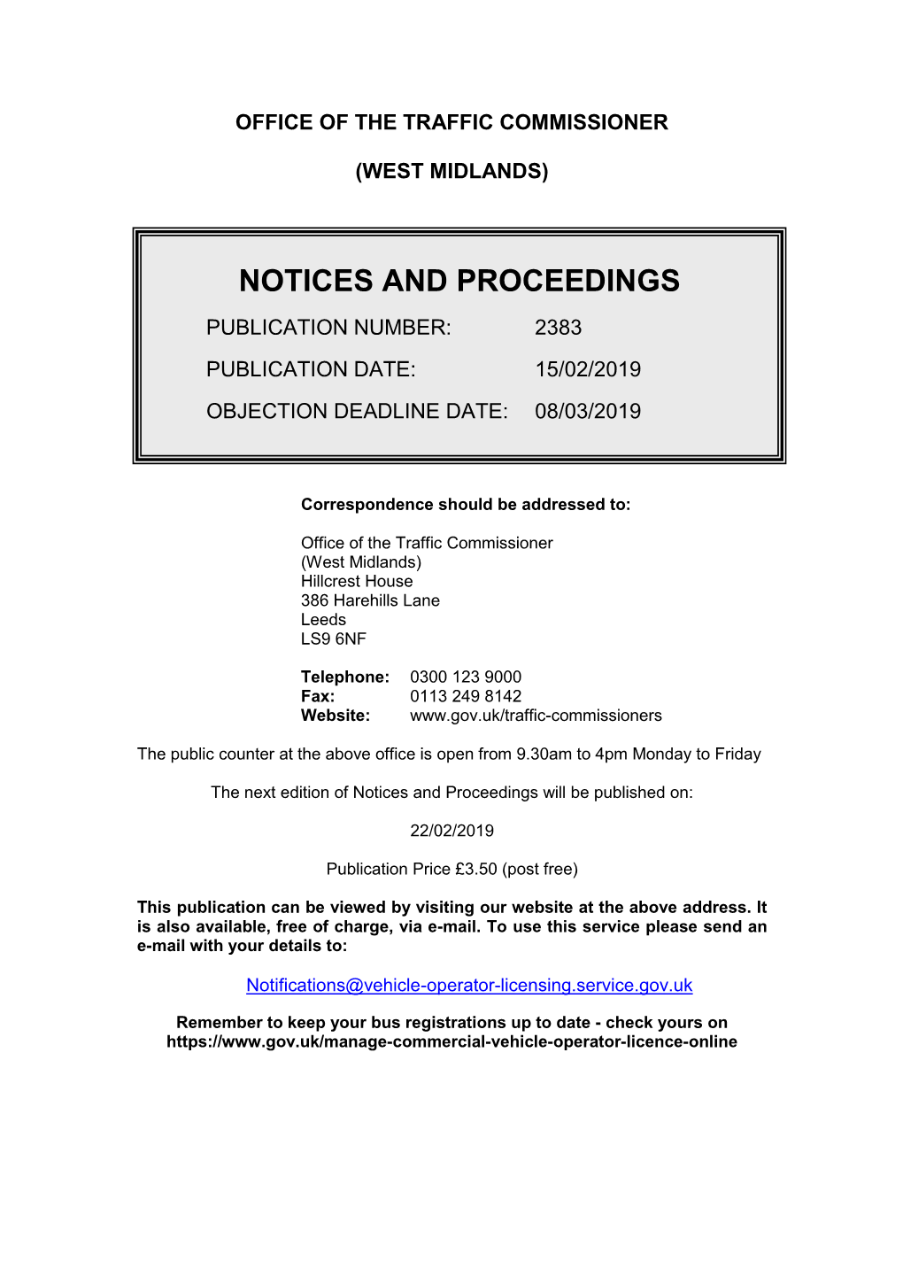 Notices and Proceedings for West Midlands