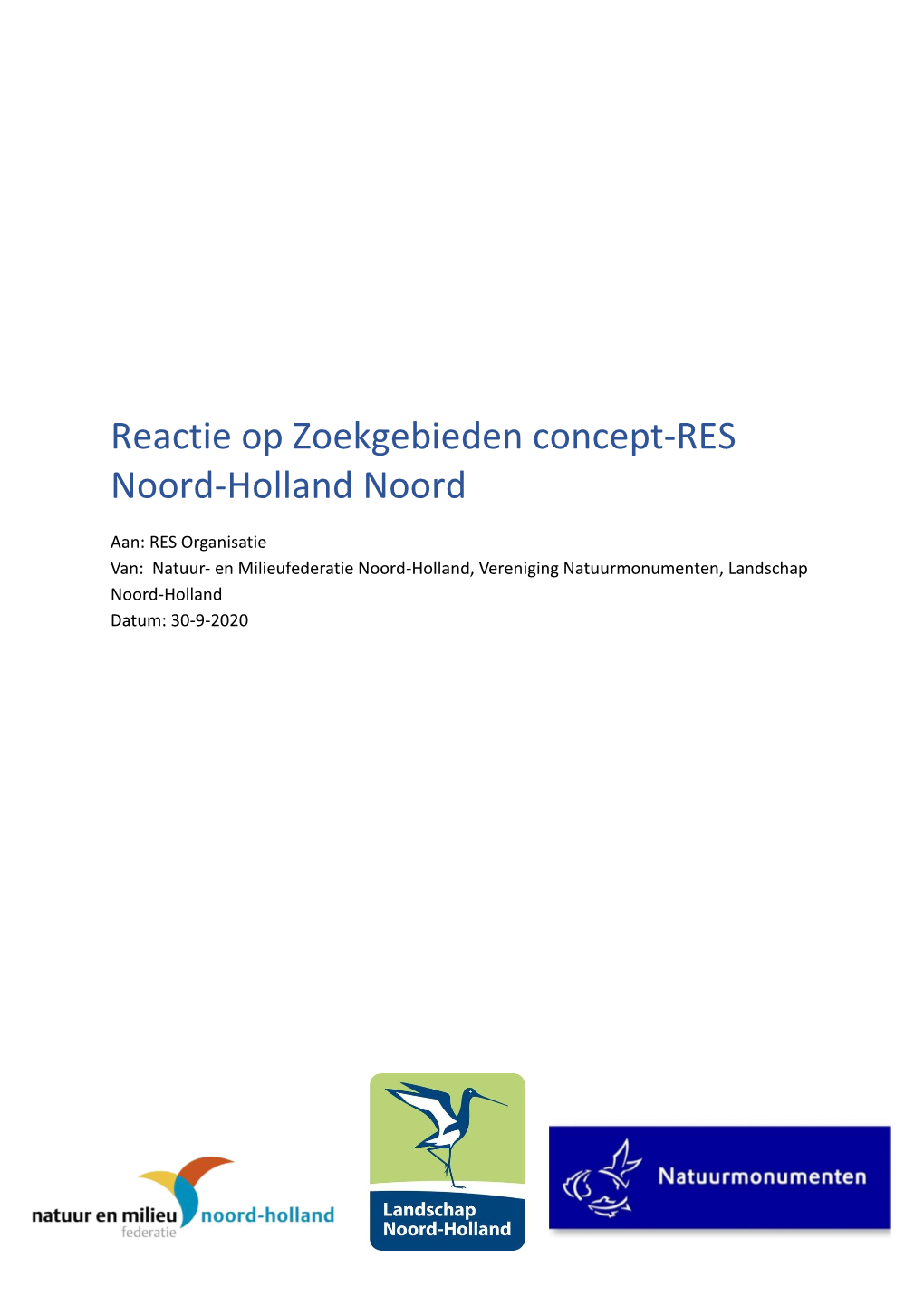 Reactie Op Zoekgebieden Concept-RES Noord-Holland Noord