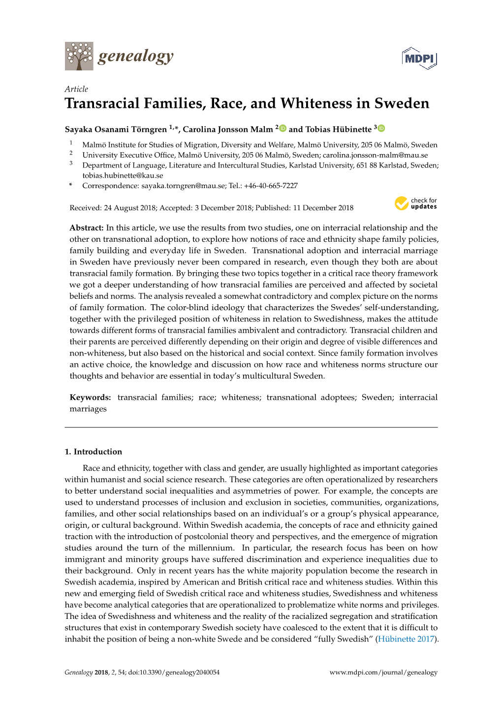 Transracial Families, Race, and Whiteness in Sweden