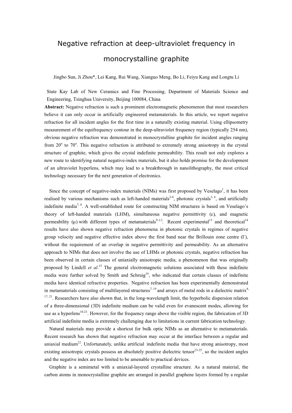 Negative Refraction at Deep-Ultraviolet Frequency in Monocrystalline Graphite