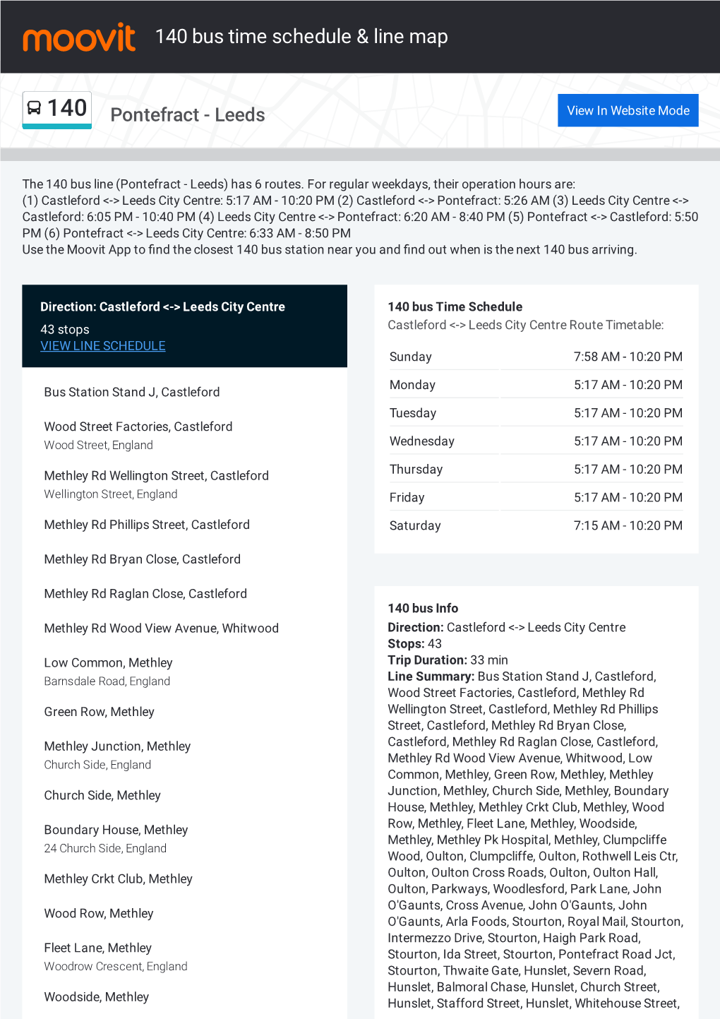 140 Bus Time Schedule & Line Route