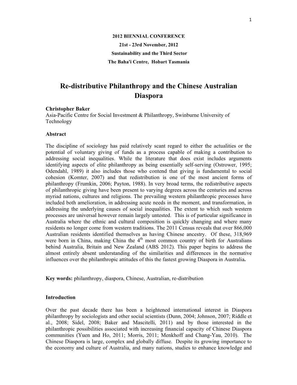 Re-Distributive Philanthropy and the Chinese Australian Diaspora