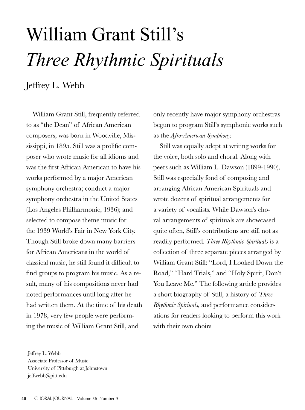 William Grant Still's Three Rhythmic Spirituals