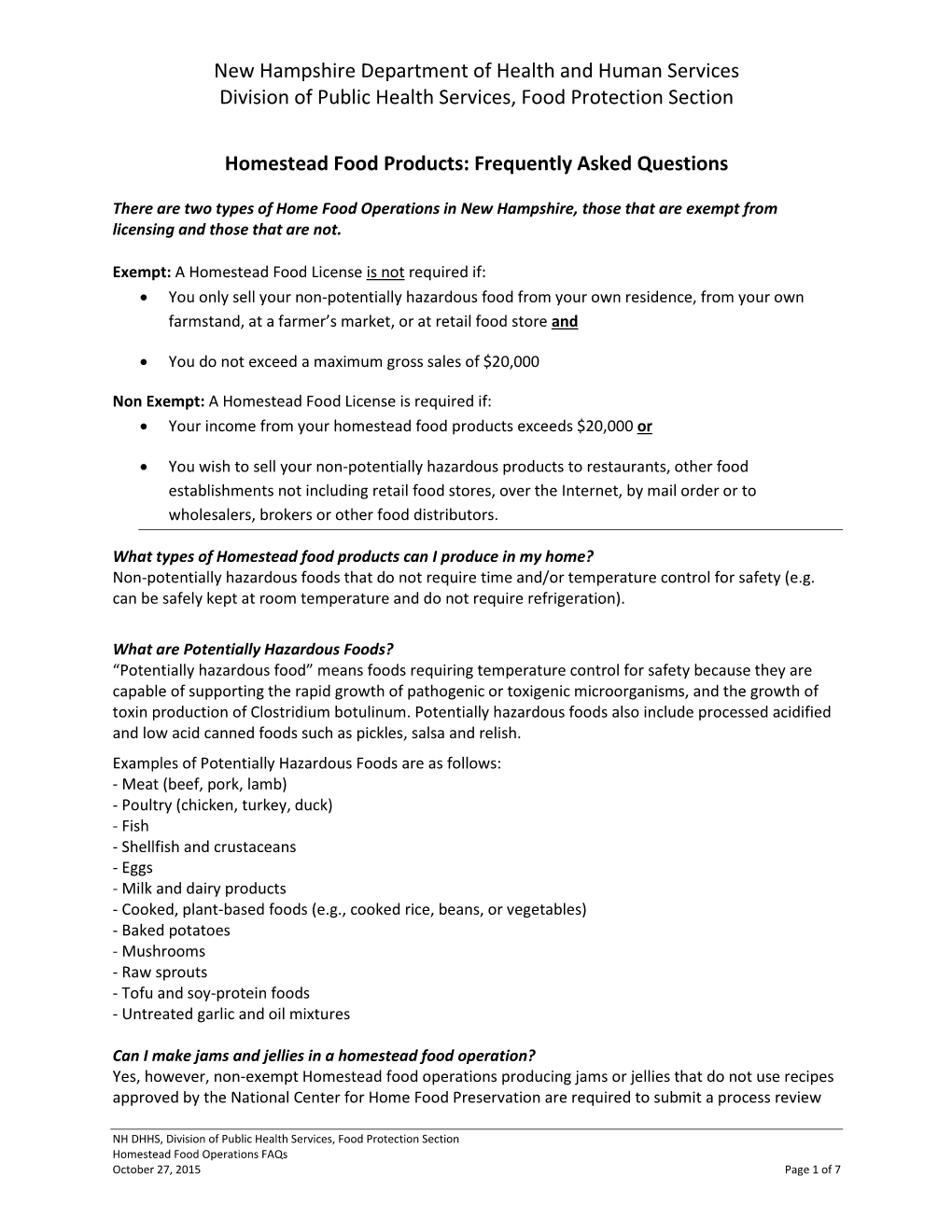 Homestead Food Operations Faqs