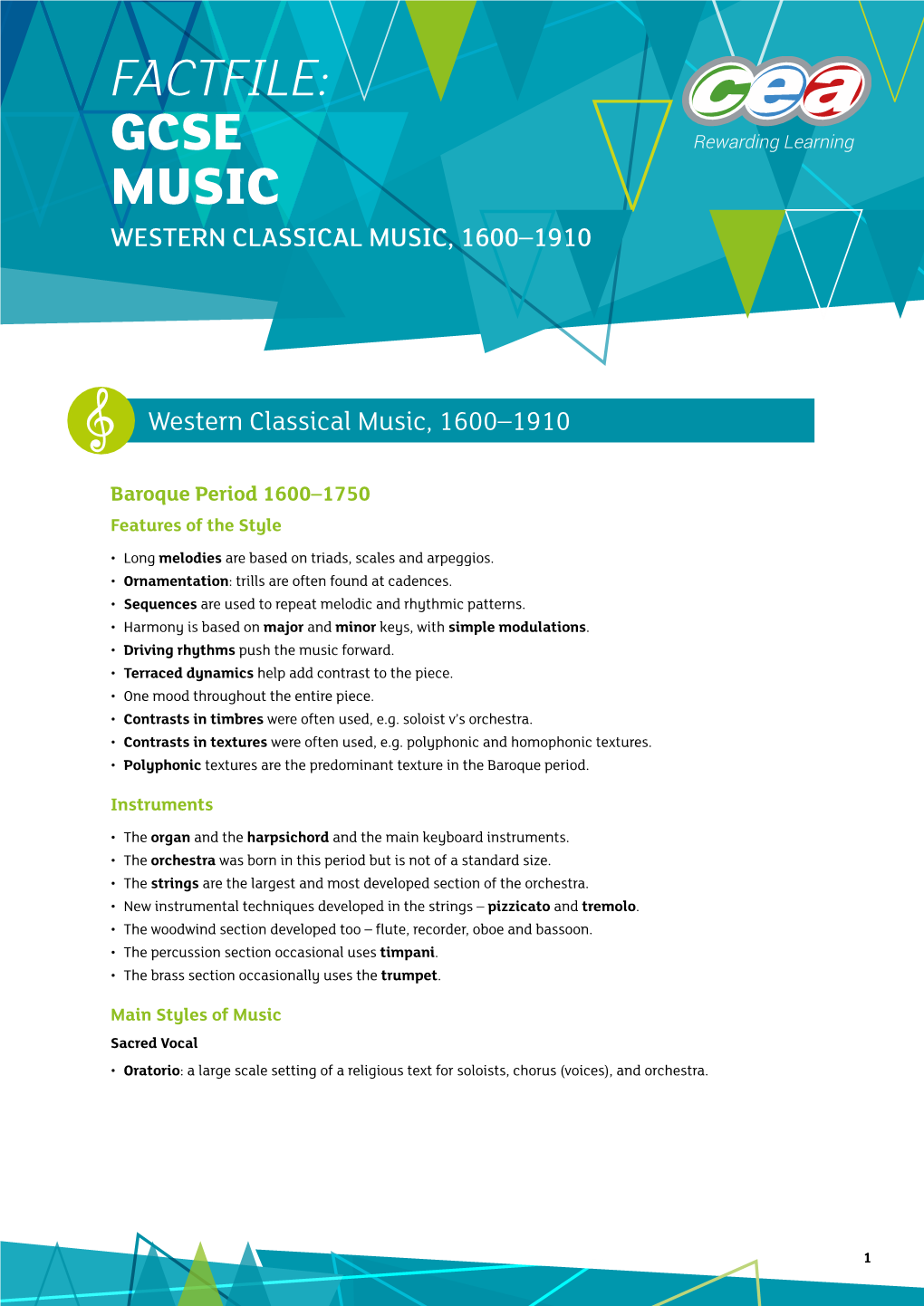 Gcse Music Western Classical Music, 1600–1910