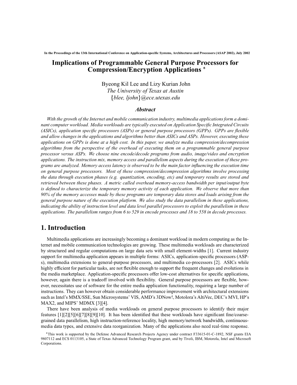 Implications of Programmable General Purpose Processors for Compression/Encryption Applications 1. Introduction