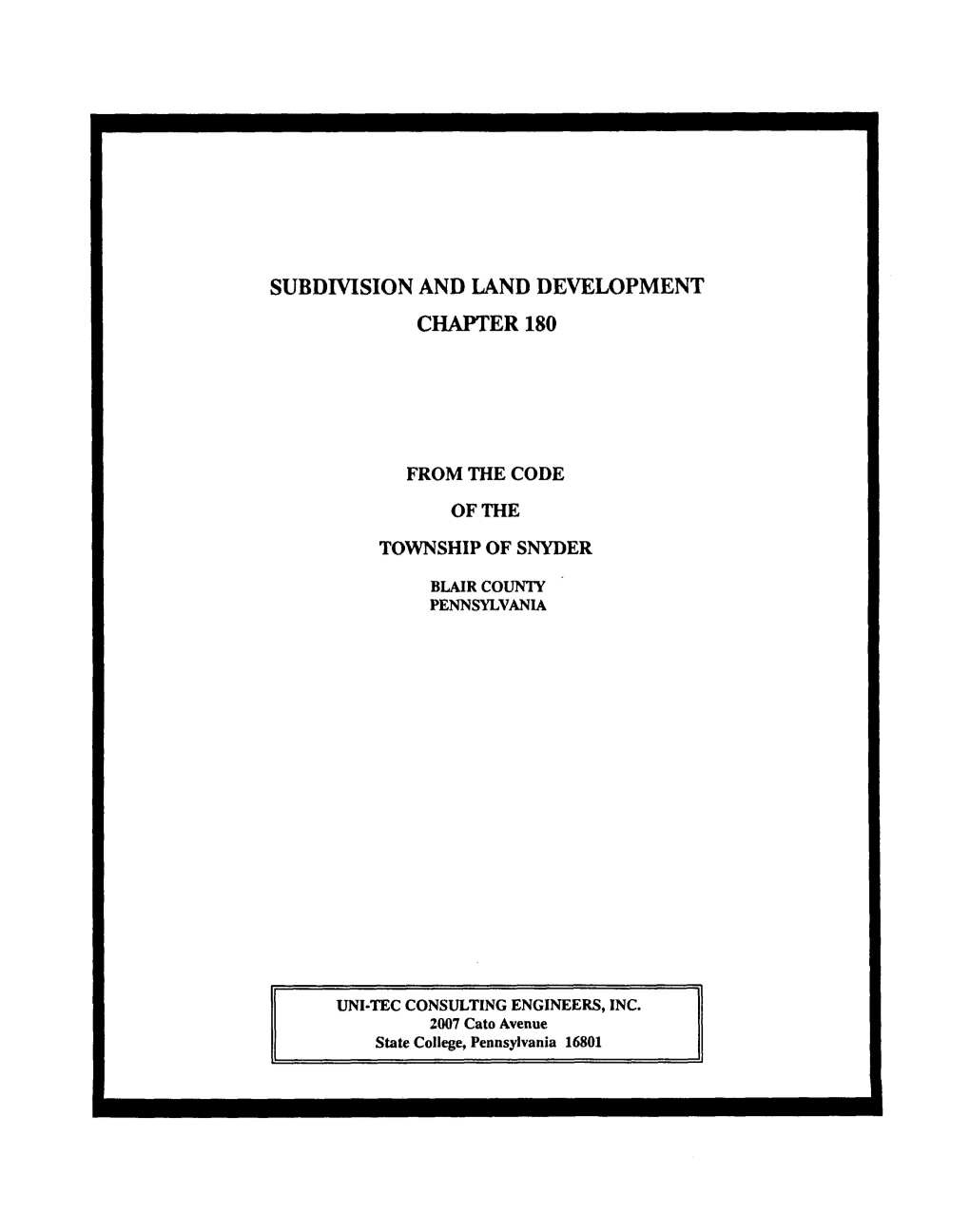 Subdmsion and Land Development Chapter 180