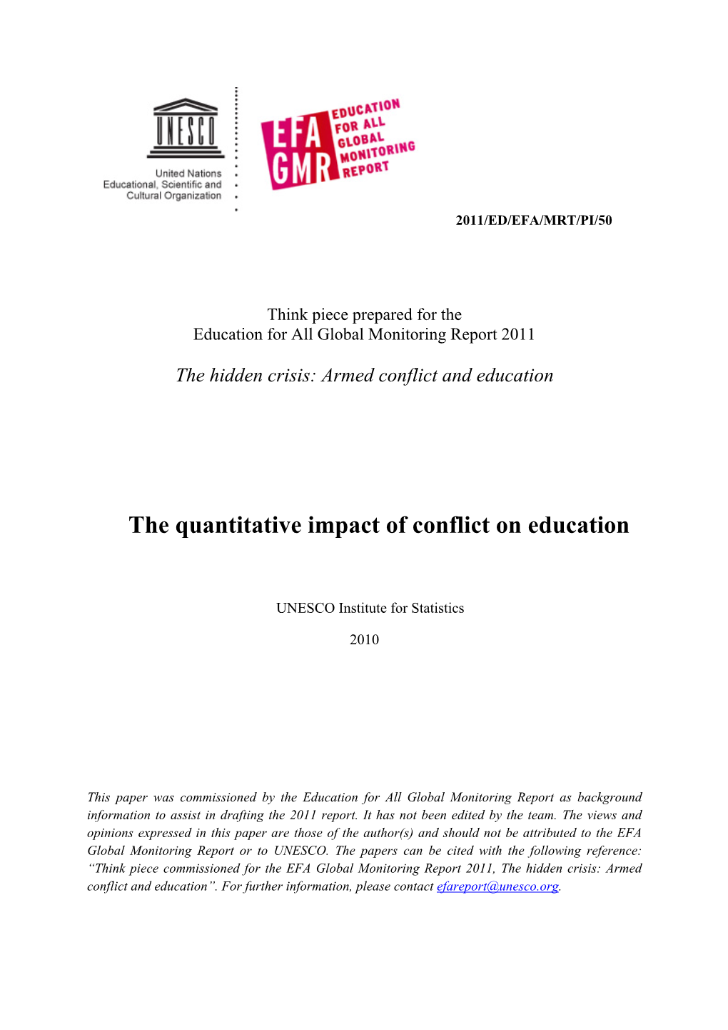 Think Piece: the Quantitative Impact of Conflict on Education