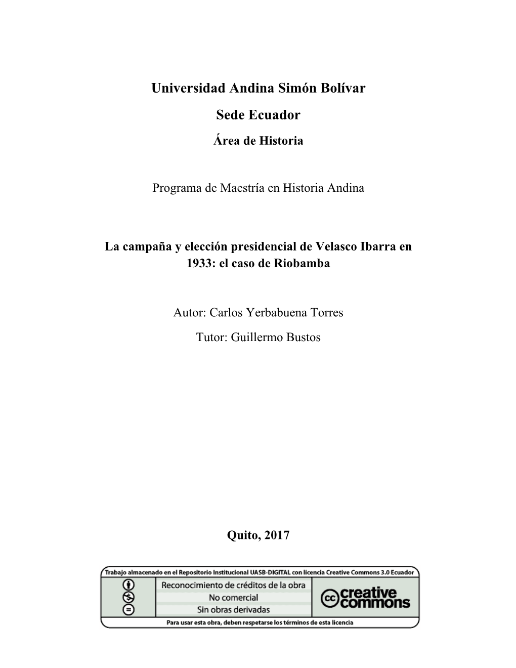 Universidad Andina Simón Bolívar Sede Ecuador Área De Historia