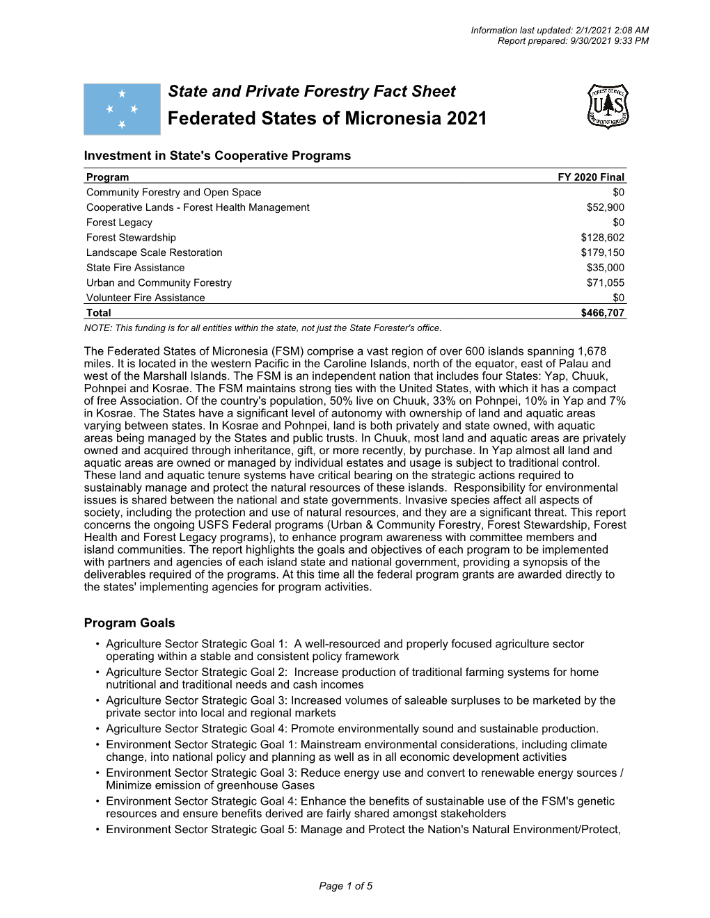 Federated States of Micronesia State and Private Forestry Fact Sheet 2021