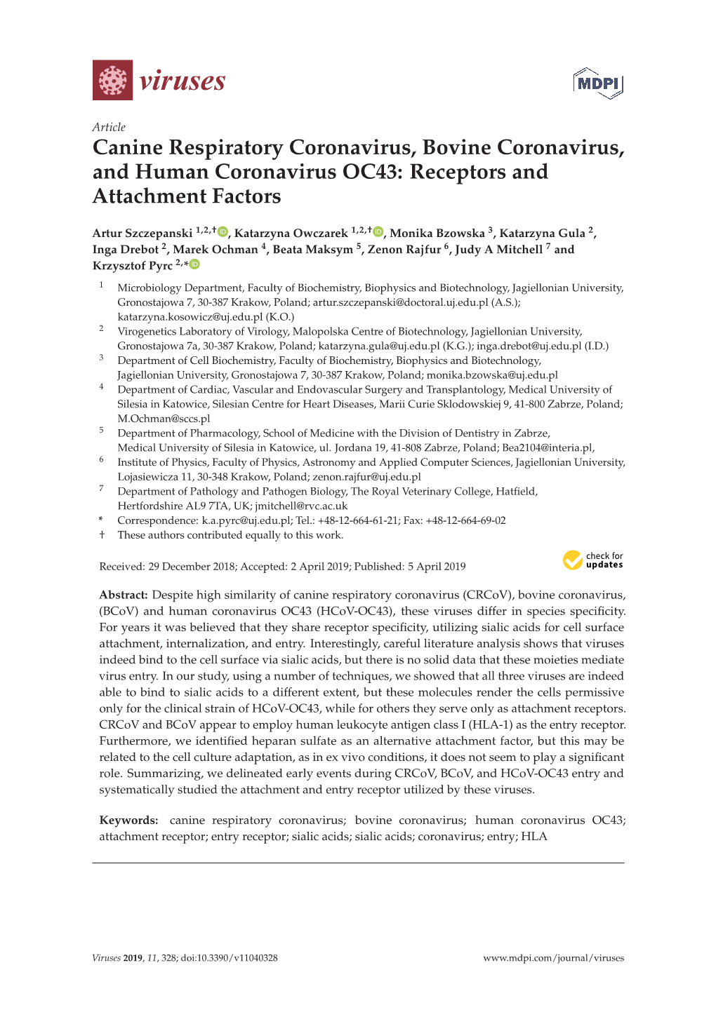 Canine Respiratory Coronavirus, Bovine Coronavirus, and Human Coronavirus OC43: Receptors and Attachment Factors