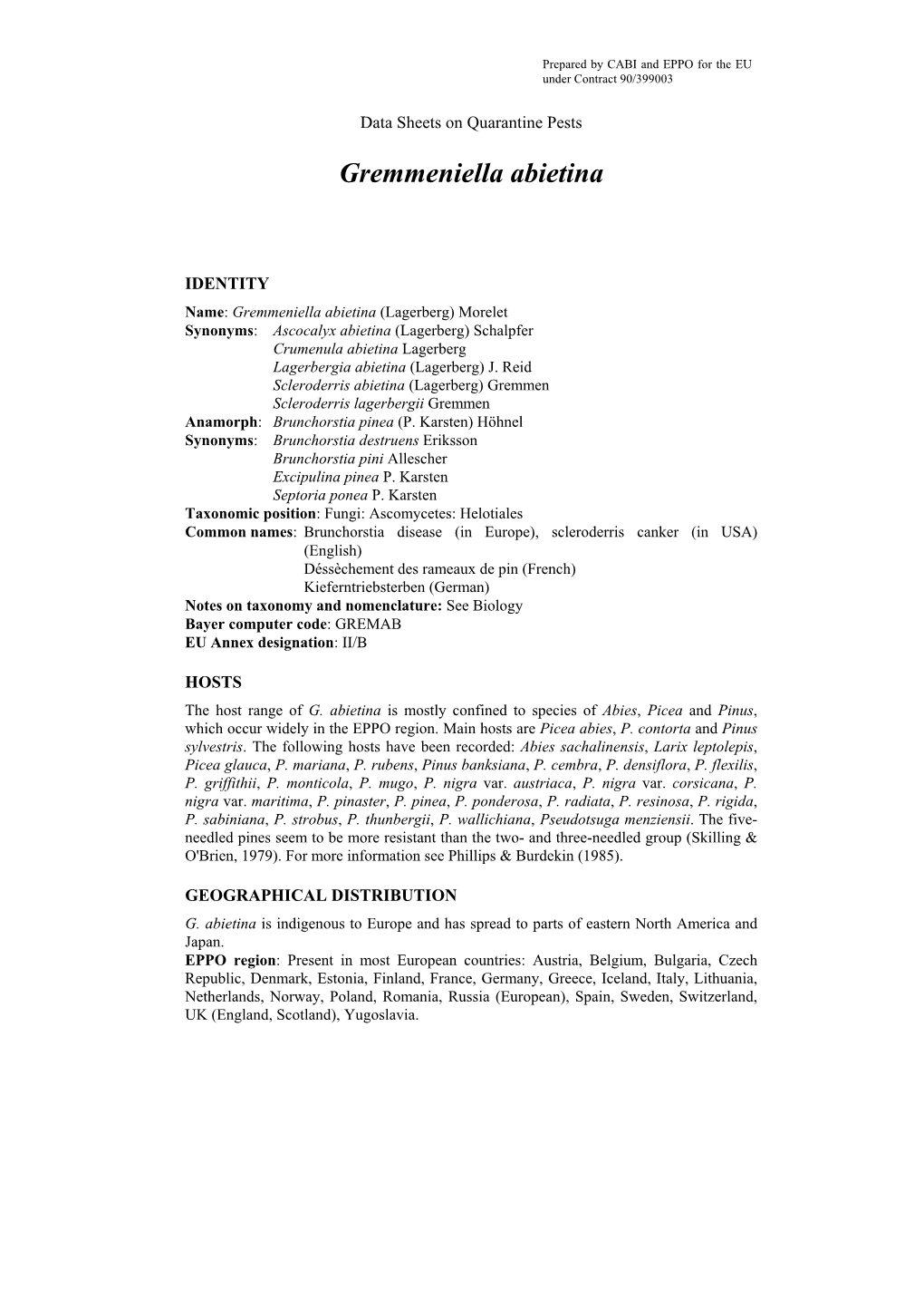 Data Sheet on Gremmeniella Abietina