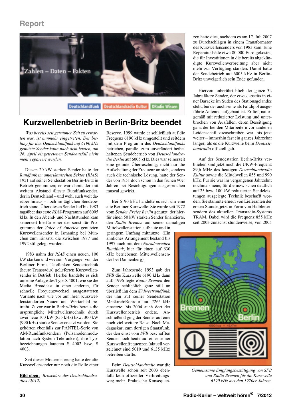 Kurzwellenbetrieb in Berlin-Britz Beendet