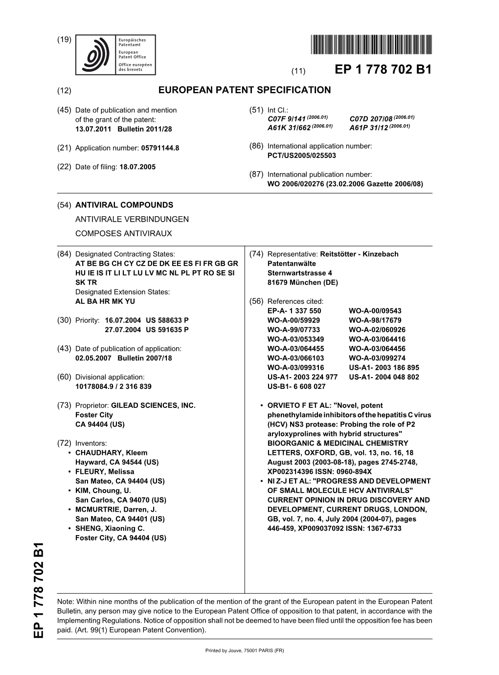 Antiviral Compounds Antivirale Verbindungen Composes Antiviraux