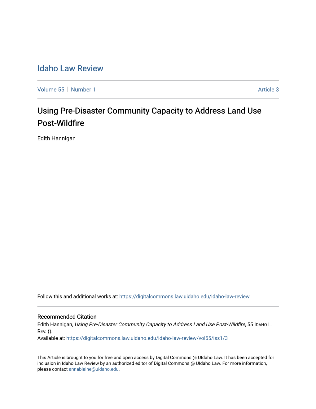 Using Pre-Disaster Community Capacity to Address Land Use Post-Wildfire