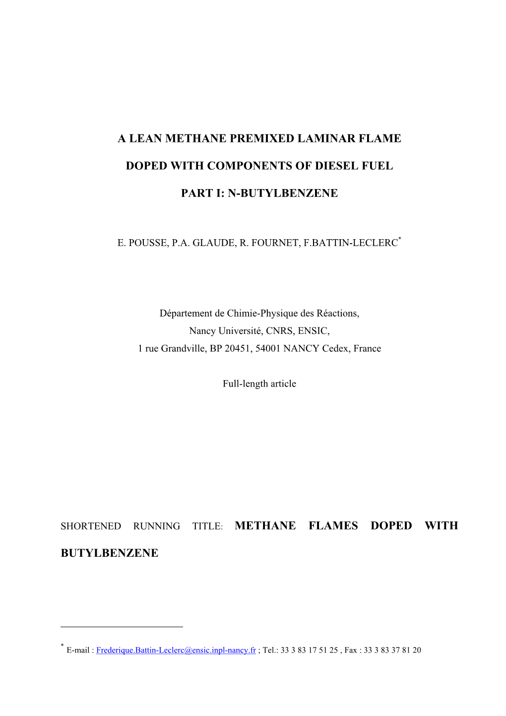 A Lean Methane Premixed Laminar Flame Doped with Components Of