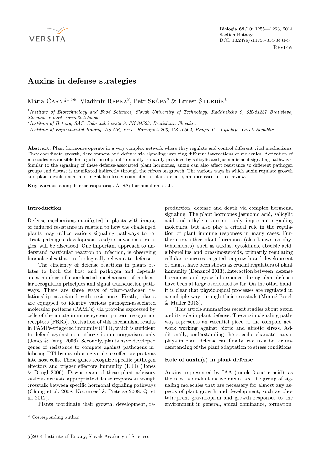 Auxins in Defense Strategies