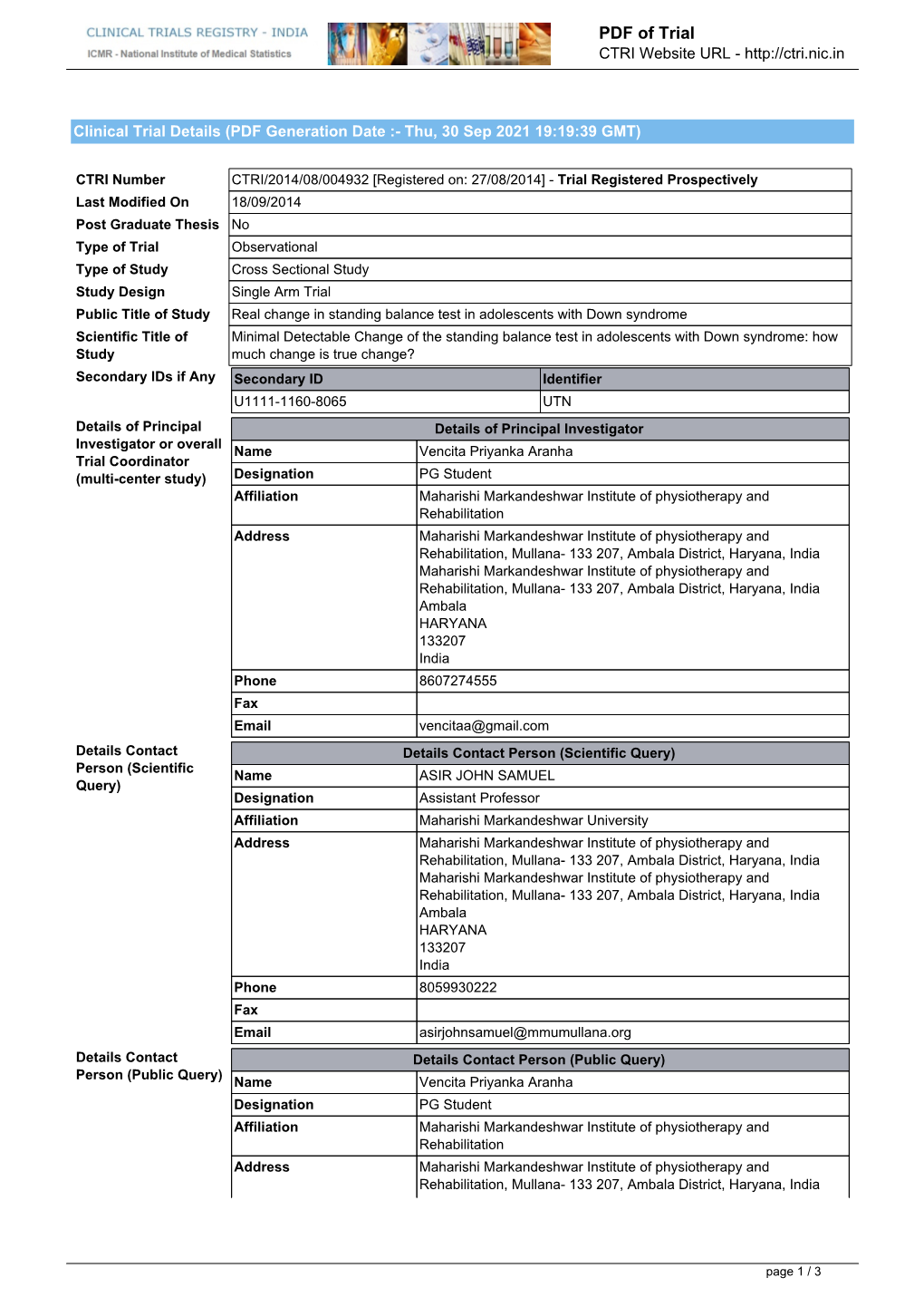 CTRI Trial Data