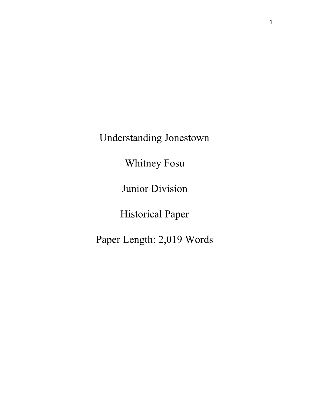 Understanding Jonestown Whitney Fosu Junior Division Historical