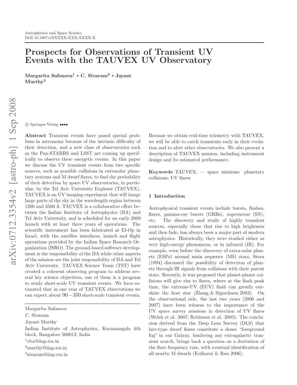 Prospects for Observations of Transient UV Events with the TAUVEX UV Observatory 3