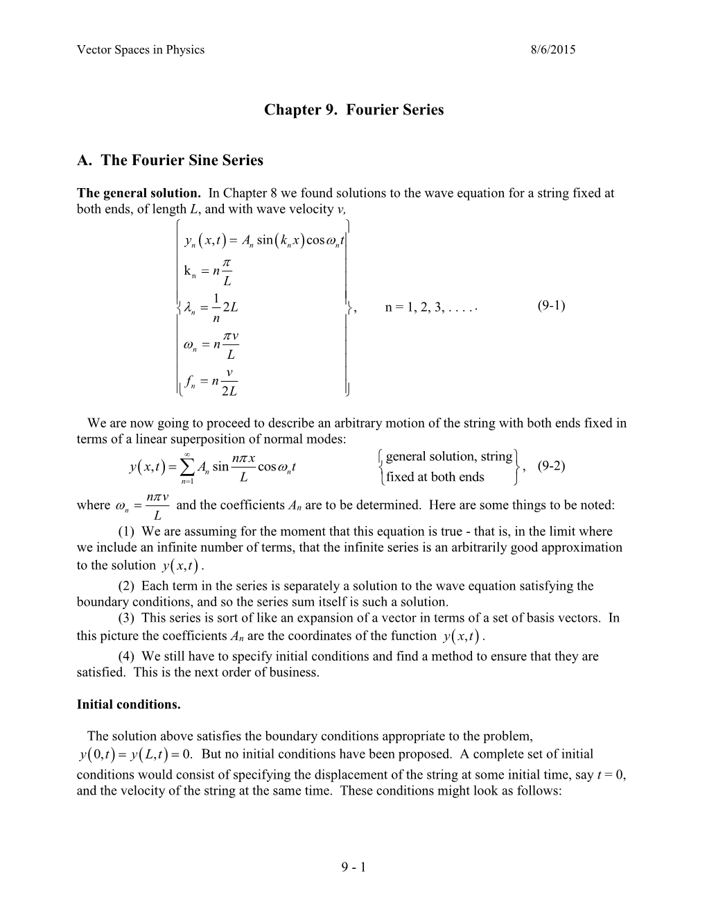 Chapter 9. Fourier Series A. the Fourier Sine Series