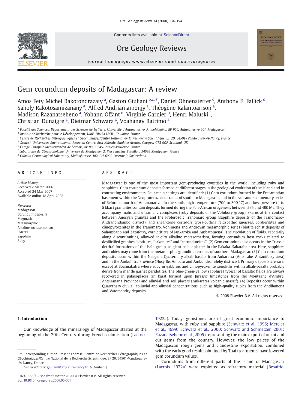 Gem Corundum Deposits of Madagascar: a Review