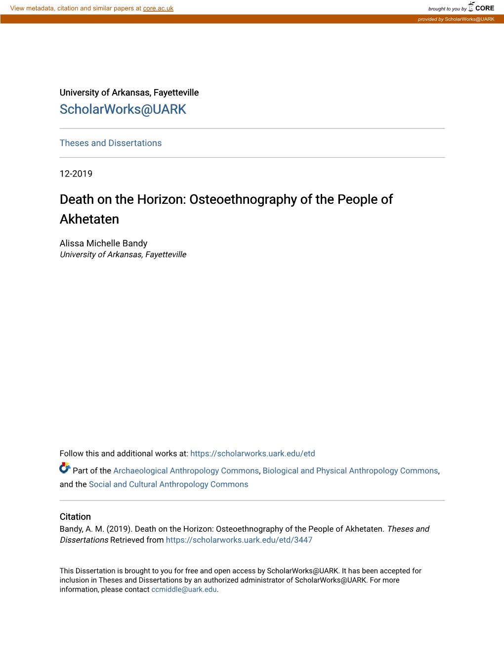 Death on the Horizon: Osteoethnography of the People of Akhetaten