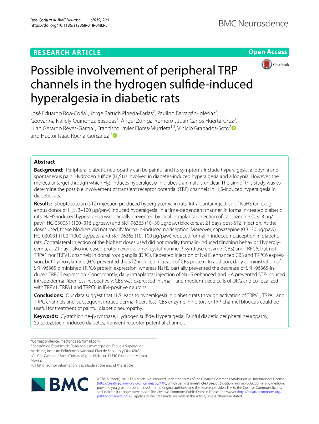 Possible Involvement of Peripheral TRP Channels in the Hydrogen