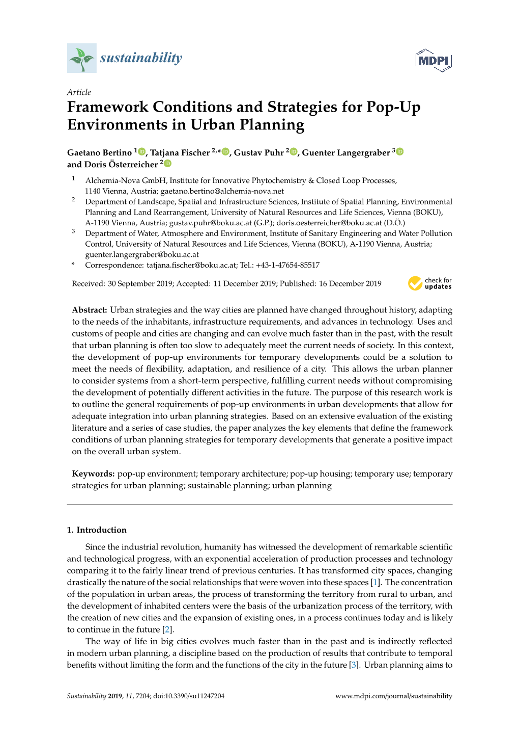 Framework Conditions and Strategies for Pop-Up Environments in Urban Planning