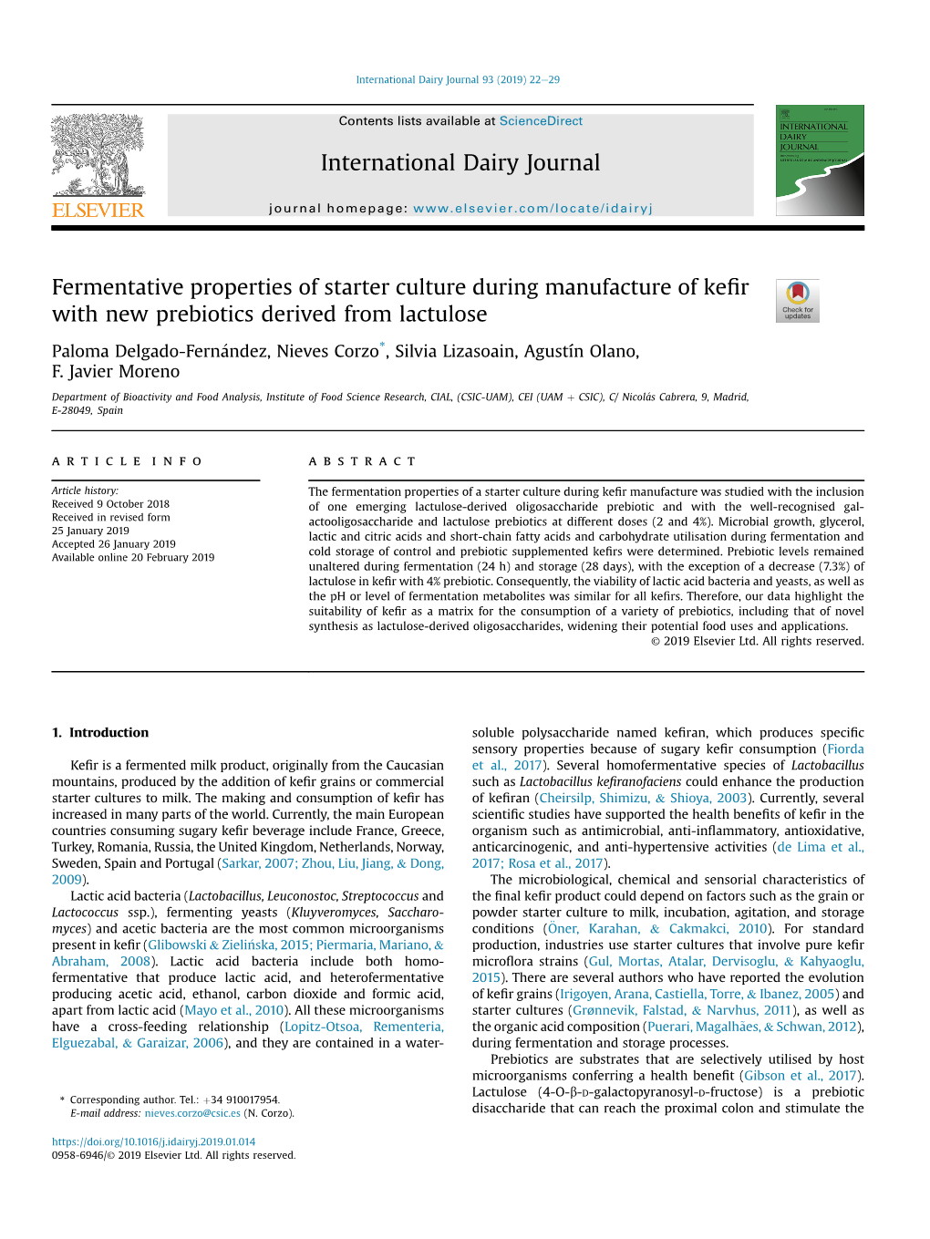 Fermentative Properties of Starter Culture During Manufacture of Kefir