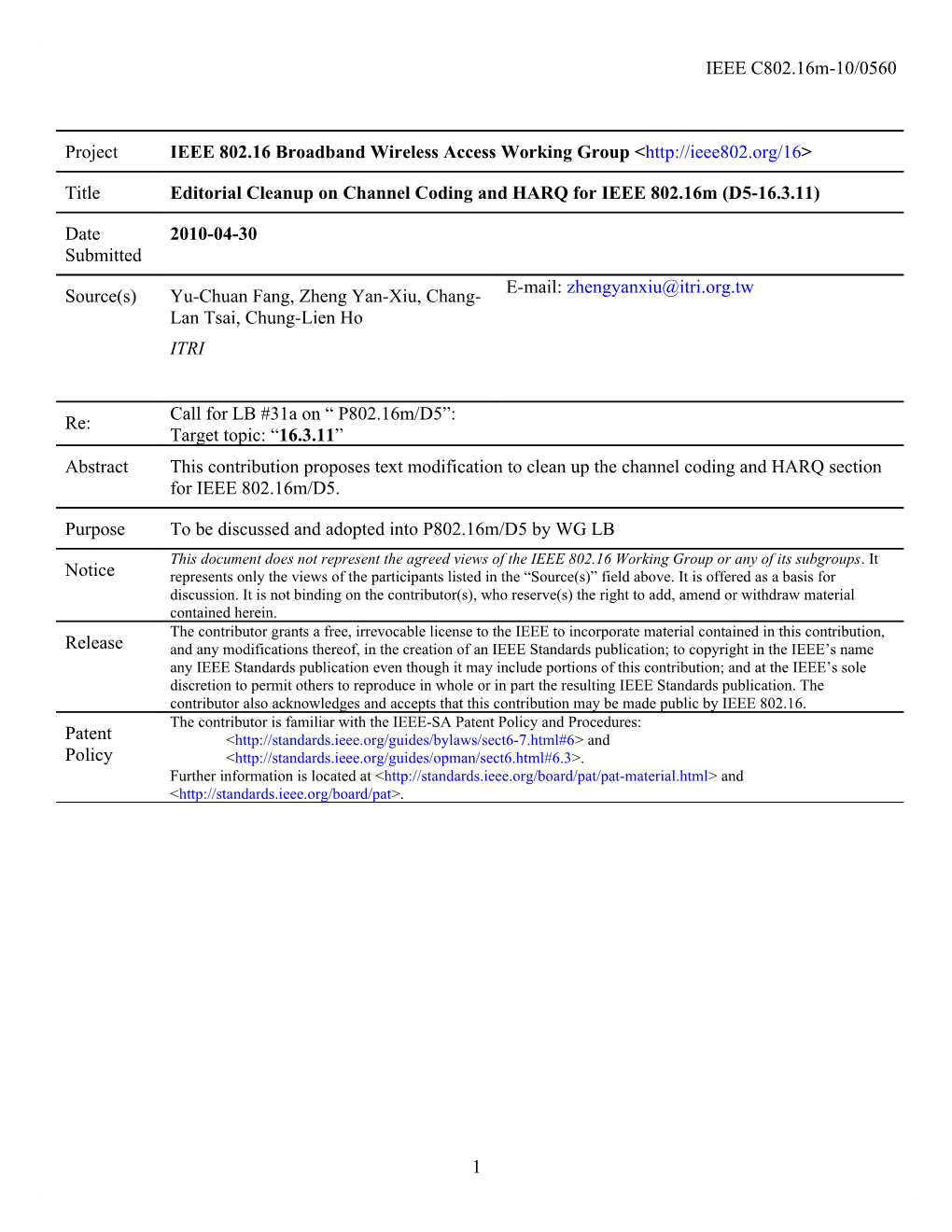 Editorial Cleanup on Channel Coding and HARQ for IEEE 802.16M (D5-16.3.11)