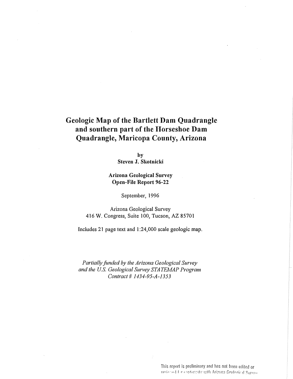 Geologic Map of the Bartlett Dam Quadrangle and Southern Part of the I-Iorseshoe Dam Quadrangle, Maricopa County, Arizona