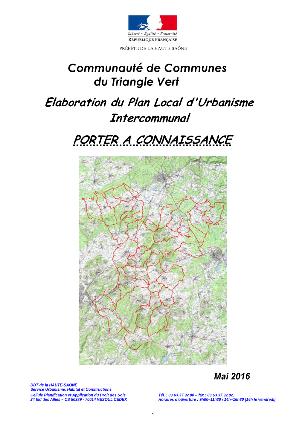 Elaboration Du Plan Local D'urbanisme Intercommunal PORTER a CONNAISSANCE