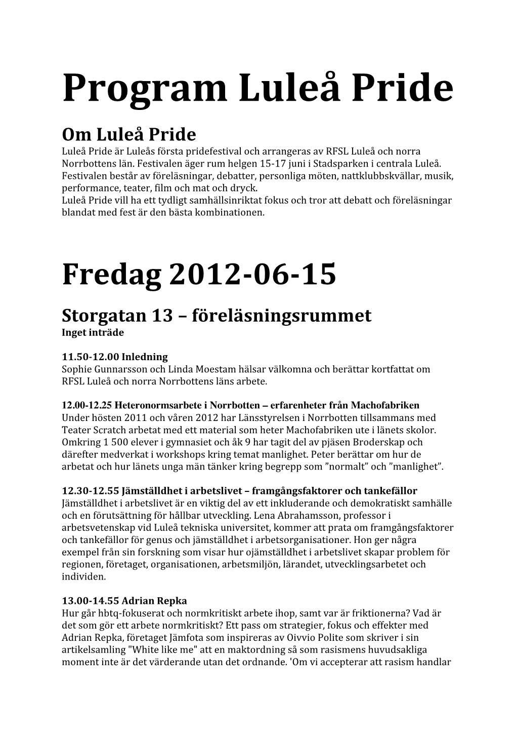 Program Luleå Pride