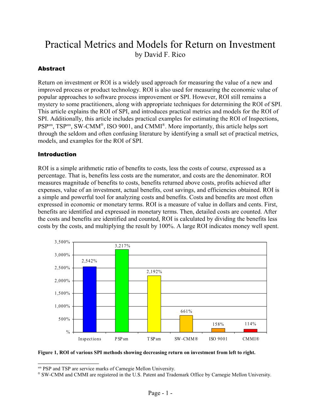 Practical Metrics and Models for Return on Investment