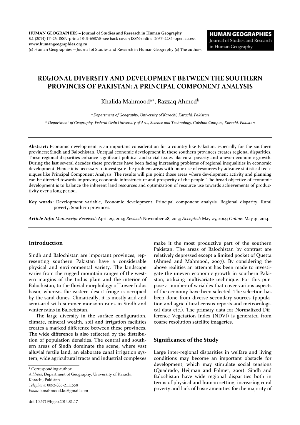 HUMAN GEOGRAPHIES – Journal of Studies and Research in Human Geography 8.1 (2014) 17–26